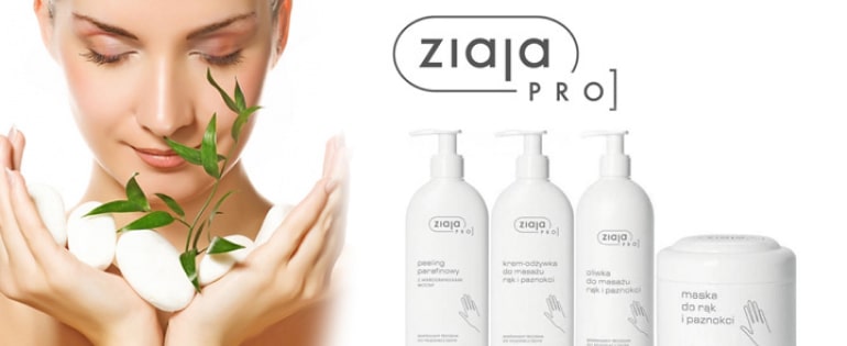 Асортимент продуктів для догляду за шкірою Ziaja Pro, представлені на світлому фоні.